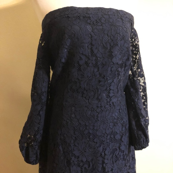 NWOT Trina Turk Dark Blue Lace Off Shoulder Dress - Picture 4 of 14